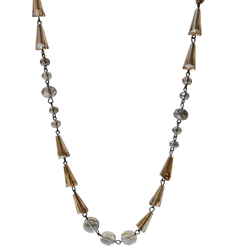 Elegant Beaded Gold Clear Necklace Long Cone Round Beads Fashion Jewelry Women